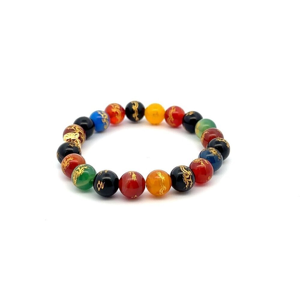 18K Gold Money Bag Agate Gemstones 8mm Lucky Charm Elastic Bracelet Multicolor - Picture 4 of 6